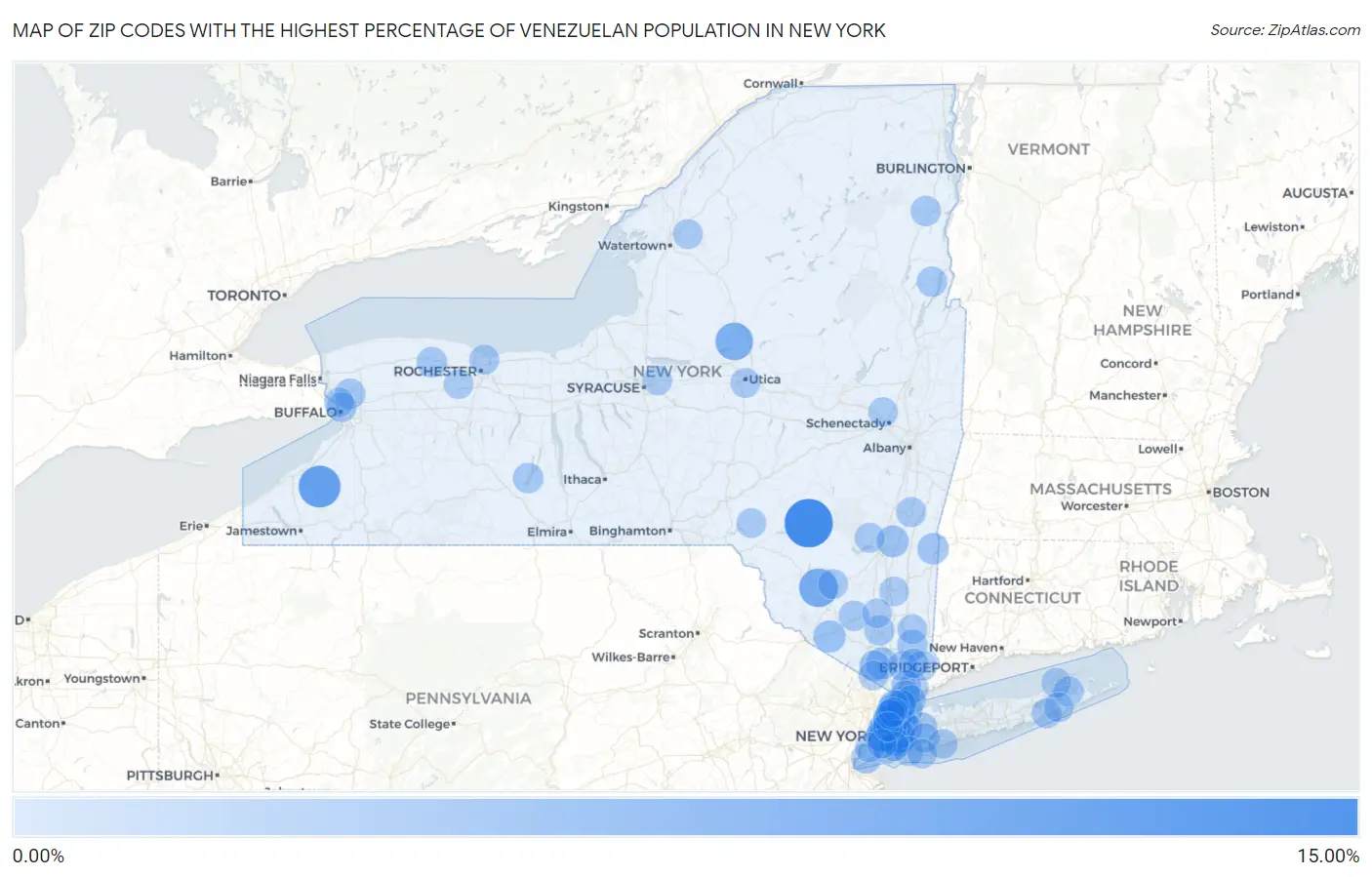 Zip Codes with the Highest Percentage of Venezuelan Population in New York Map
