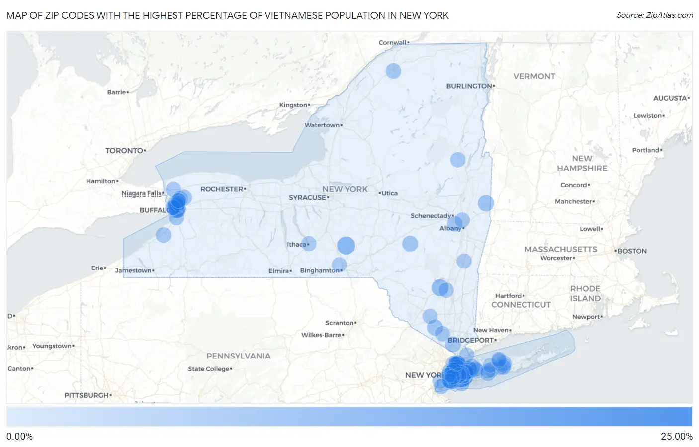 Zip Codes with the Highest Percentage of Vietnamese Population in New York Map