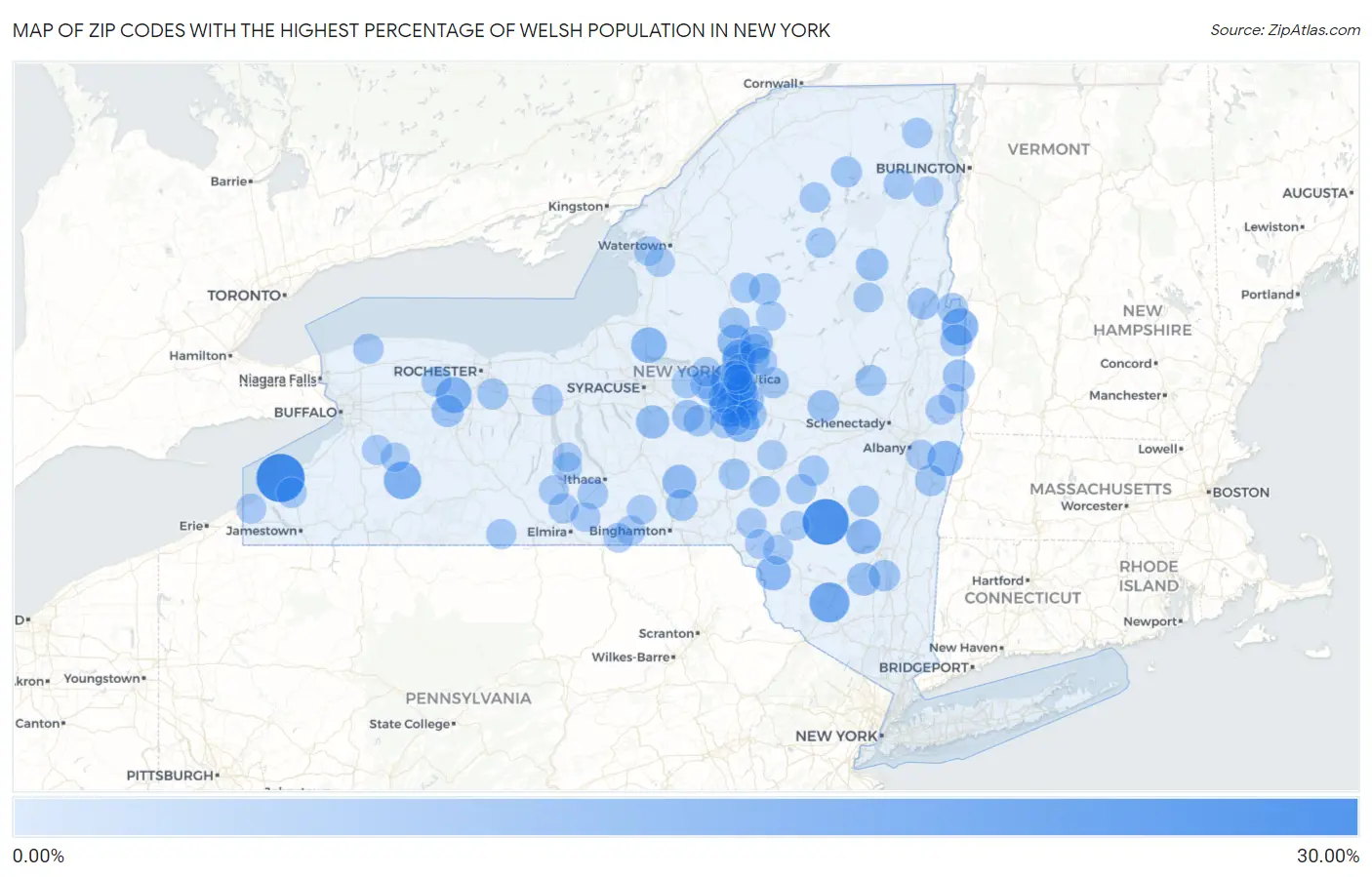 Zip Codes with the Highest Percentage of Welsh Population in New York Map