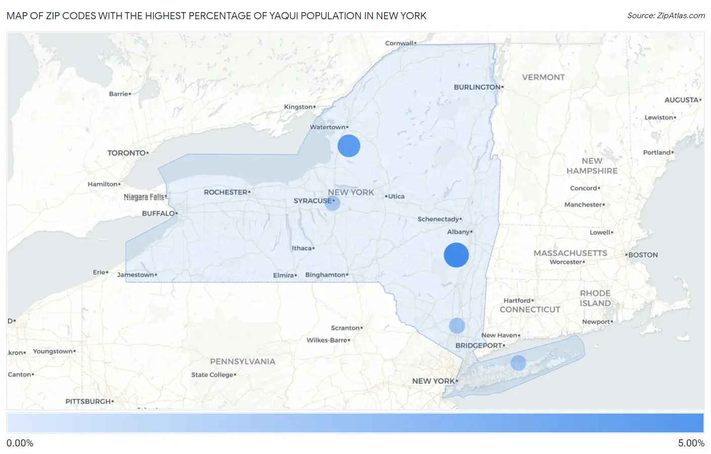 Zip Codes with the Highest Percentage of Yaqui Population in New York Map