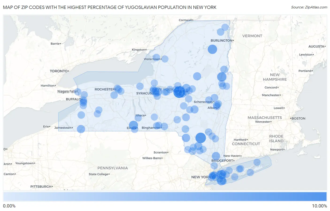 Zip Codes with the Highest Percentage of Yugoslavian Population in New York Map