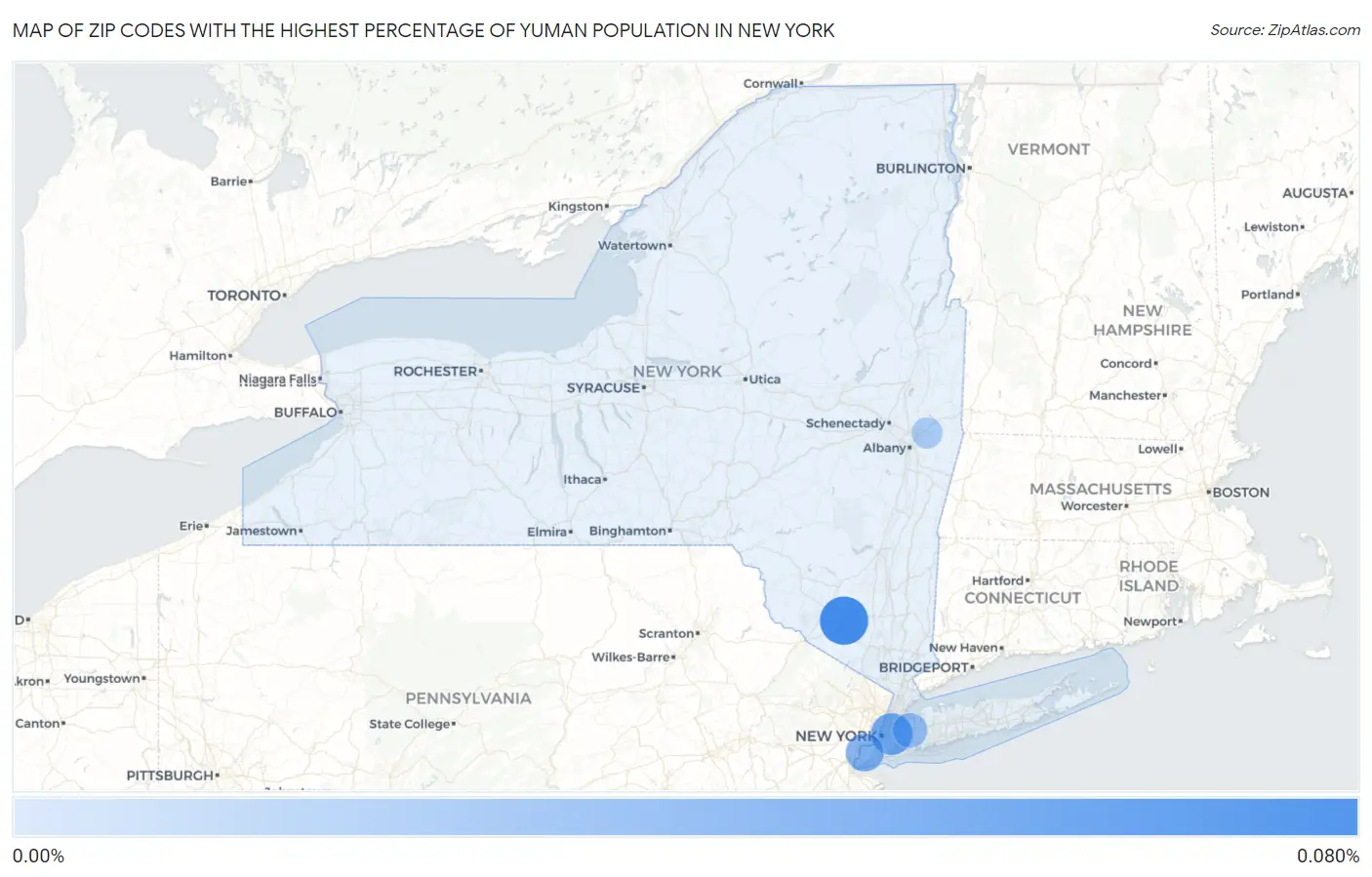 Zip Codes with the Highest Percentage of Yuman Population in New York Map