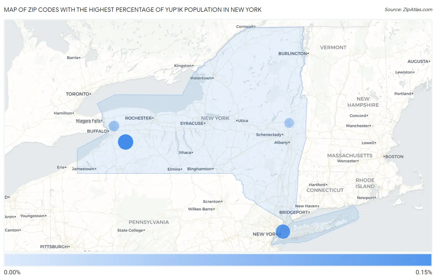Zip Codes with the Highest Percentage of Yup'ik Population in New York Map