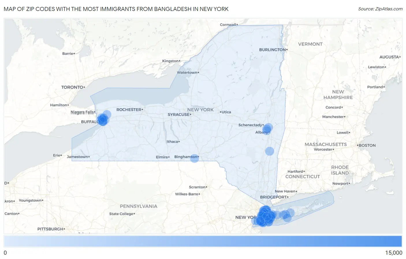 Zip Codes with the Most Immigrants from Bangladesh in New York Map
