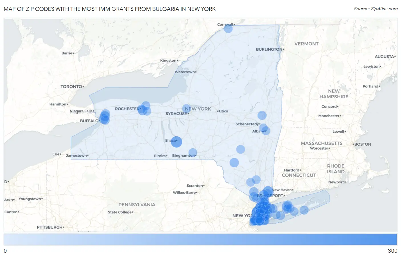 Zip Codes with the Most Immigrants from Bulgaria in New York Map