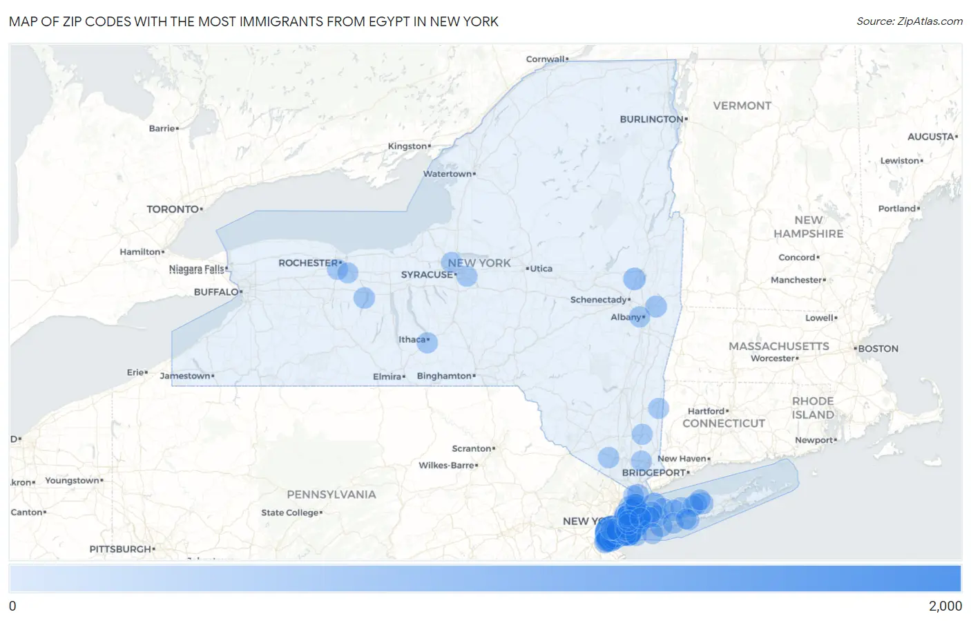 Zip Codes with the Most Immigrants from Egypt in New York Map