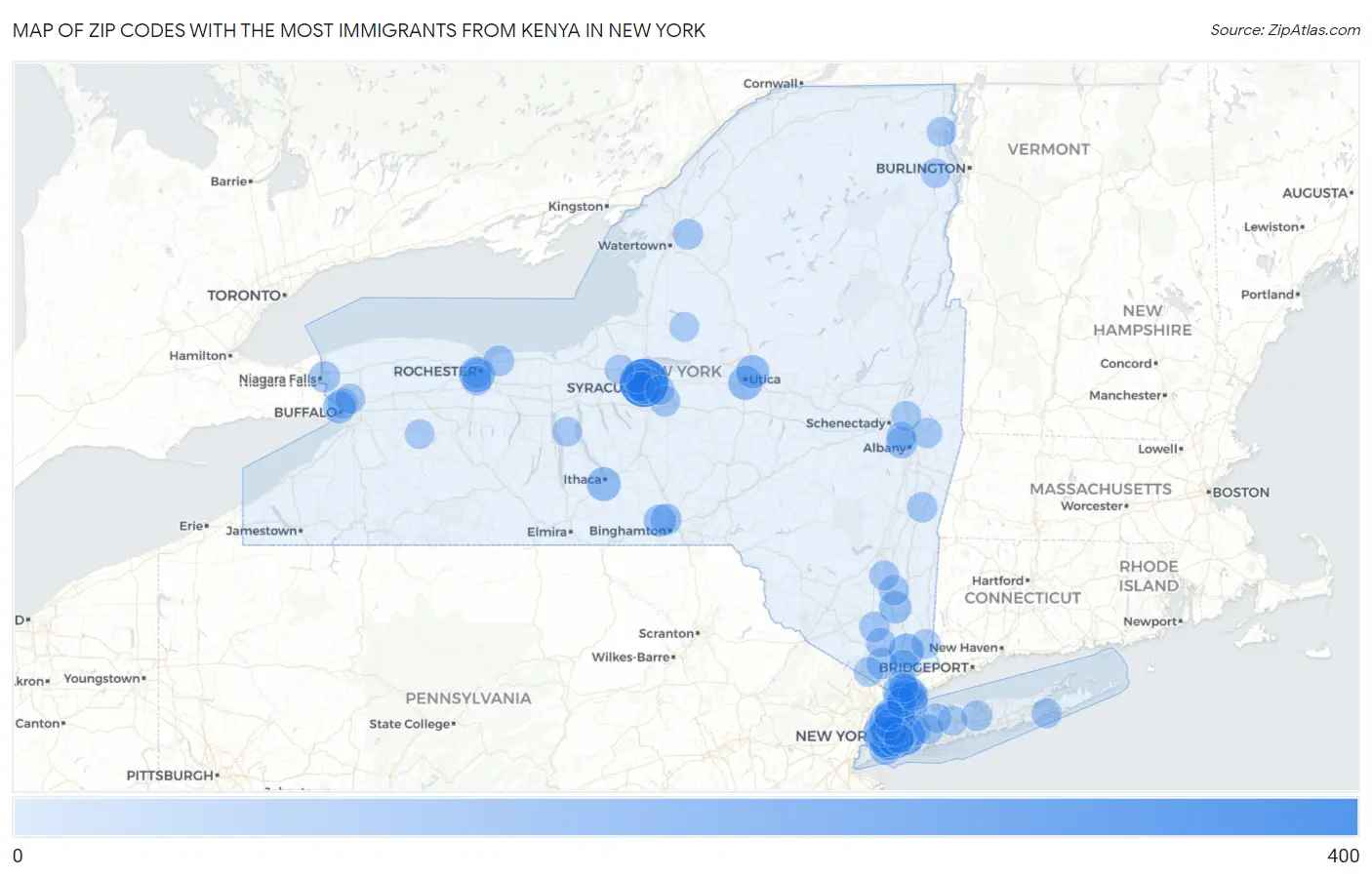 Zip Codes with the Most Immigrants from Kenya in New York Map
