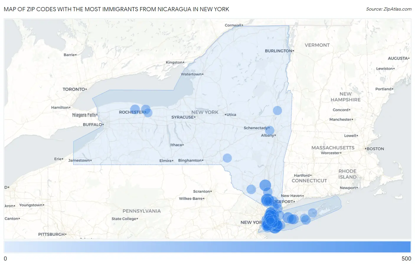 Zip Codes with the Most Immigrants from Nicaragua in New York Map