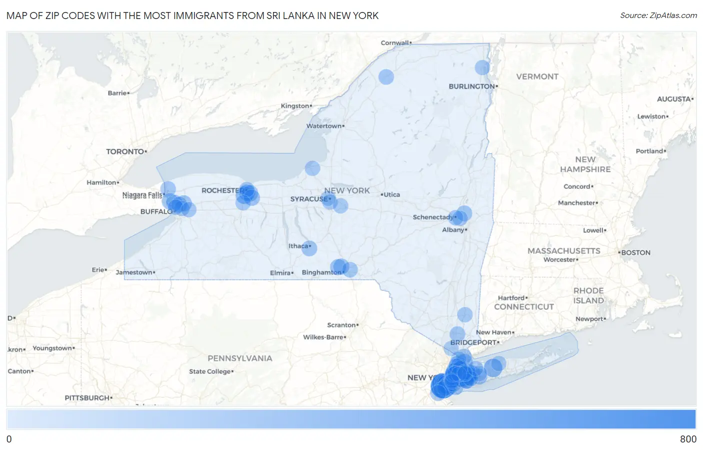 Zip Codes with the Most Immigrants from Sri Lanka in New York Map