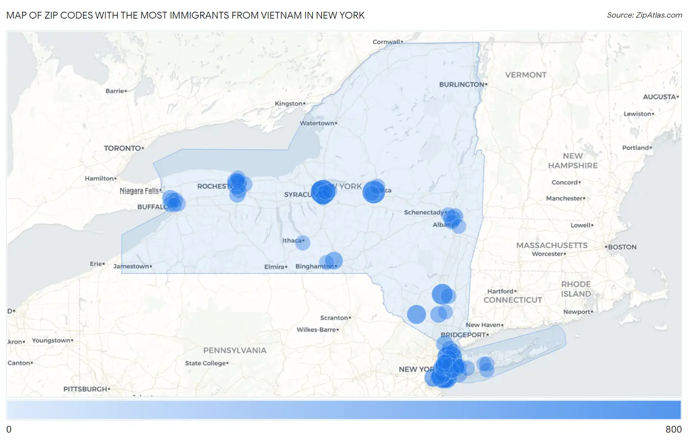 Zip Codes with the Most Immigrants from Vietnam in New York Map