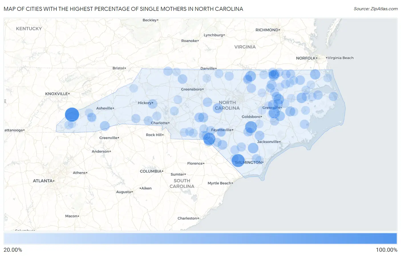 Cities with the Highest Percentage of Single Mothers in North Carolina Map