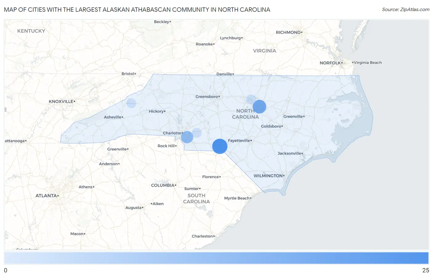 Cities with the Largest Alaskan Athabascan Community in North Carolina Map