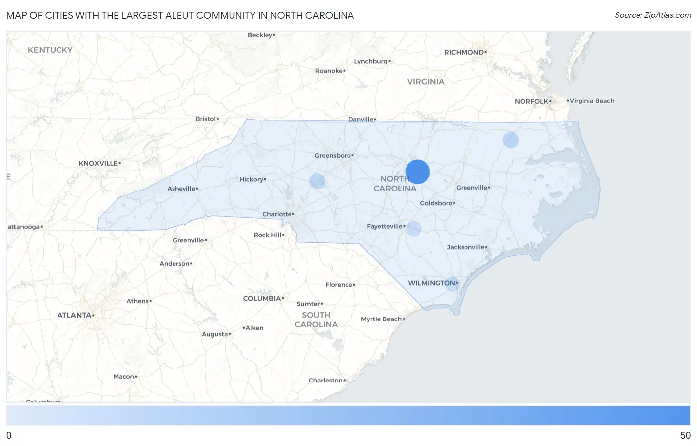 Cities with the Largest Aleut Community in North Carolina Map