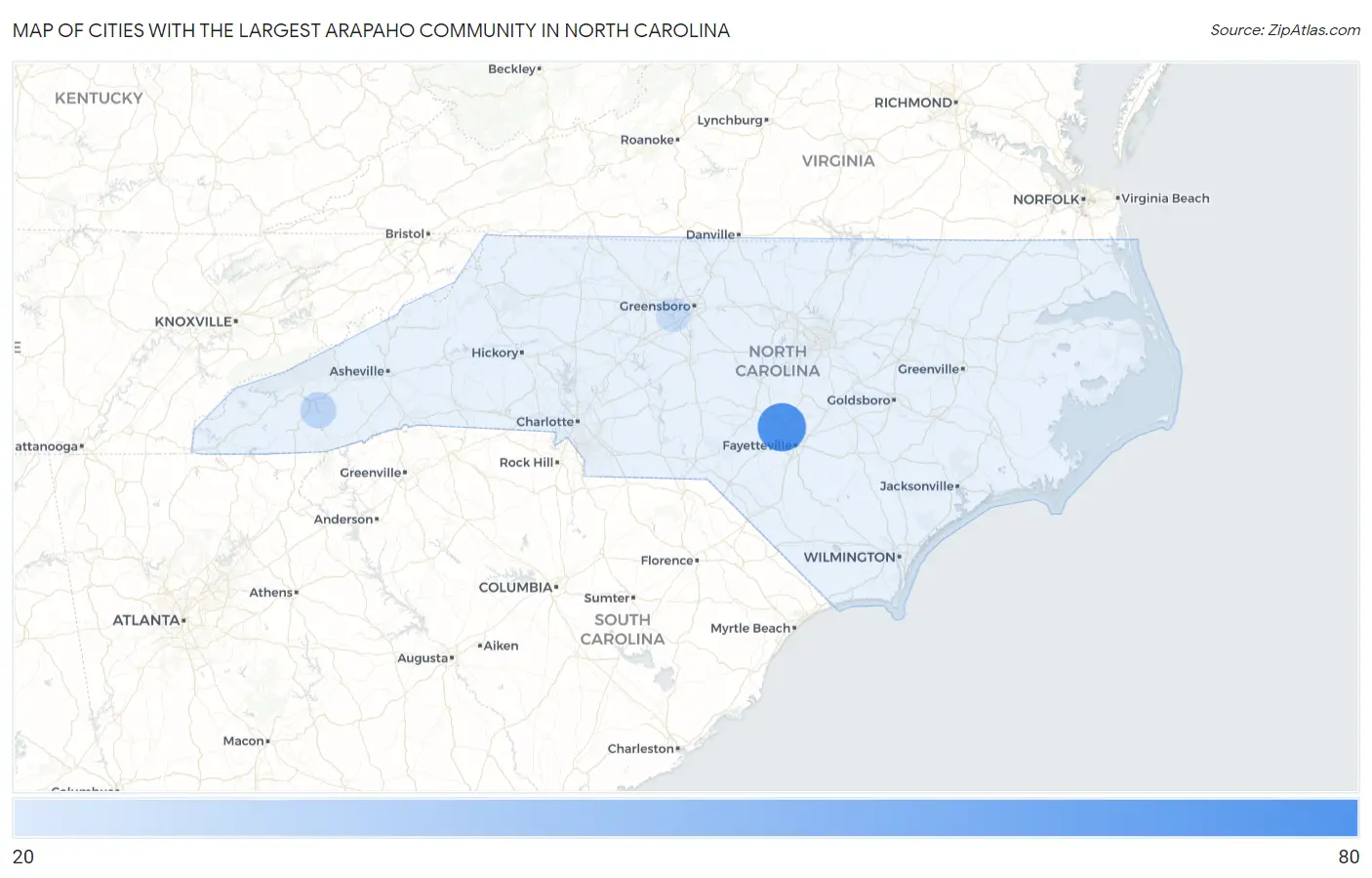 Cities with the Largest Arapaho Community in North Carolina Map