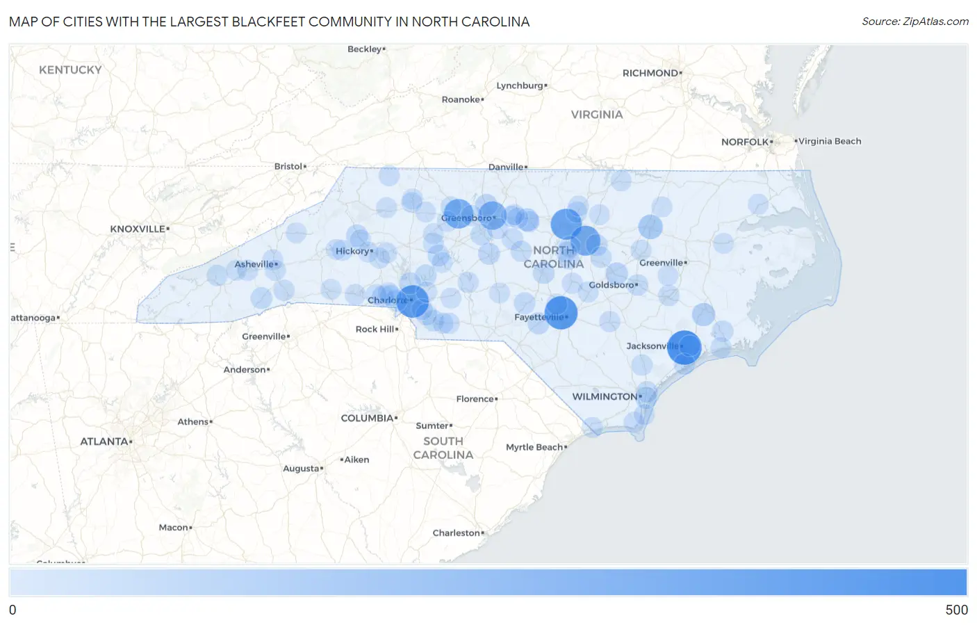 Cities with the Largest Blackfeet Community in North Carolina Map