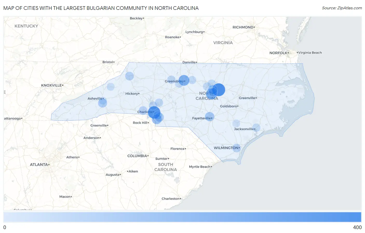 Cities with the Largest Bulgarian Community in North Carolina Map
