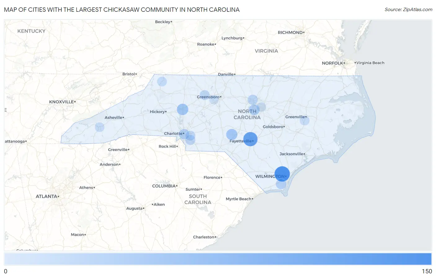 Cities with the Largest Chickasaw Community in North Carolina Map