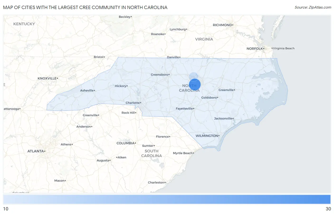 Cities with the Largest Cree Community in North Carolina Map