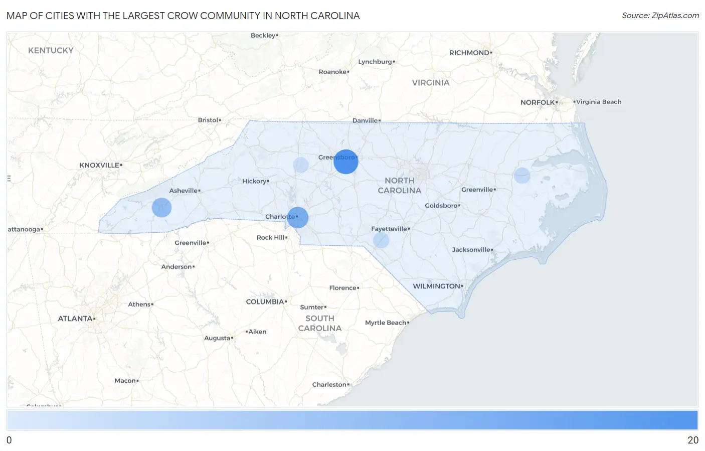 Cities with the Largest Crow Community in North Carolina Map