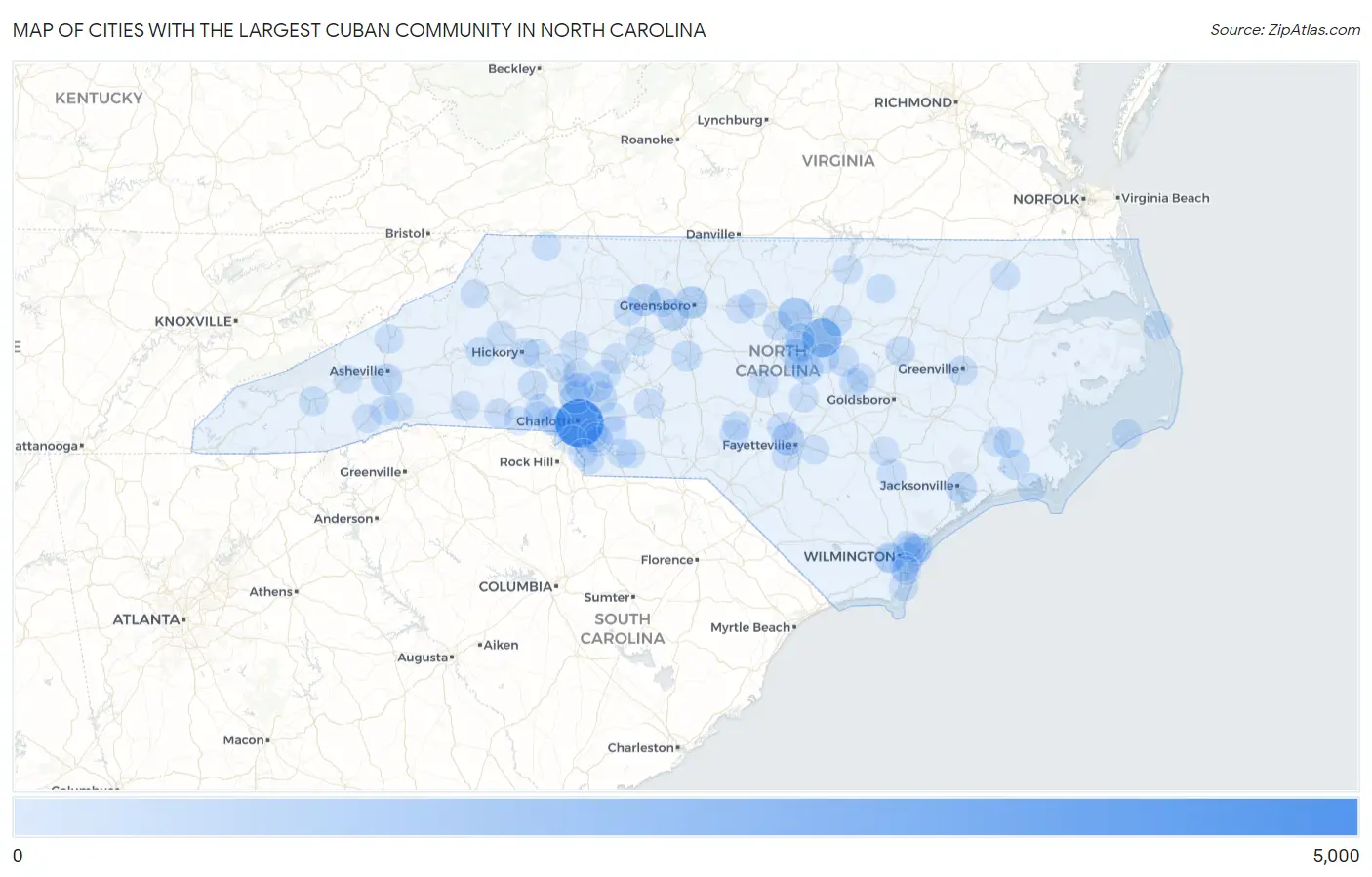 Cities with the Largest Cuban Community in North Carolina Map