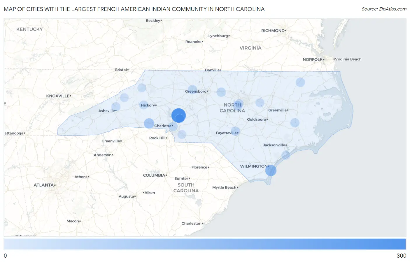Cities with the Largest French American Indian Community in North Carolina Map