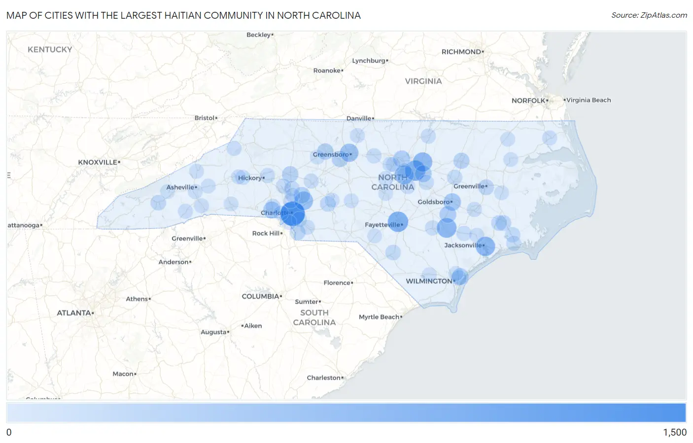 Cities with the Largest Haitian Community in North Carolina Map