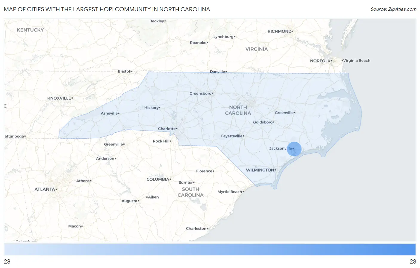 Cities with the Largest Hopi Community in North Carolina Map