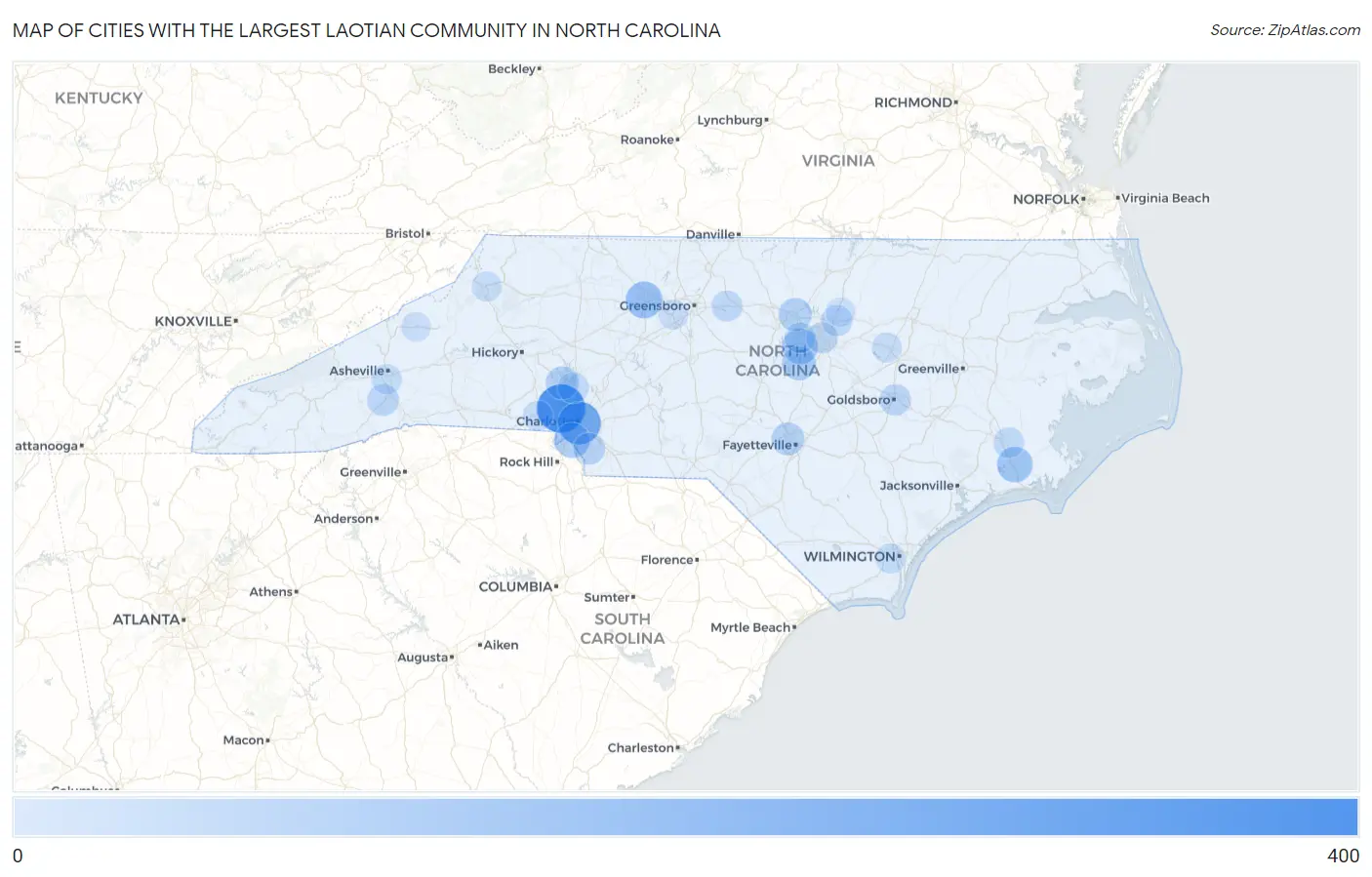 Cities with the Largest Laotian Community in North Carolina Map