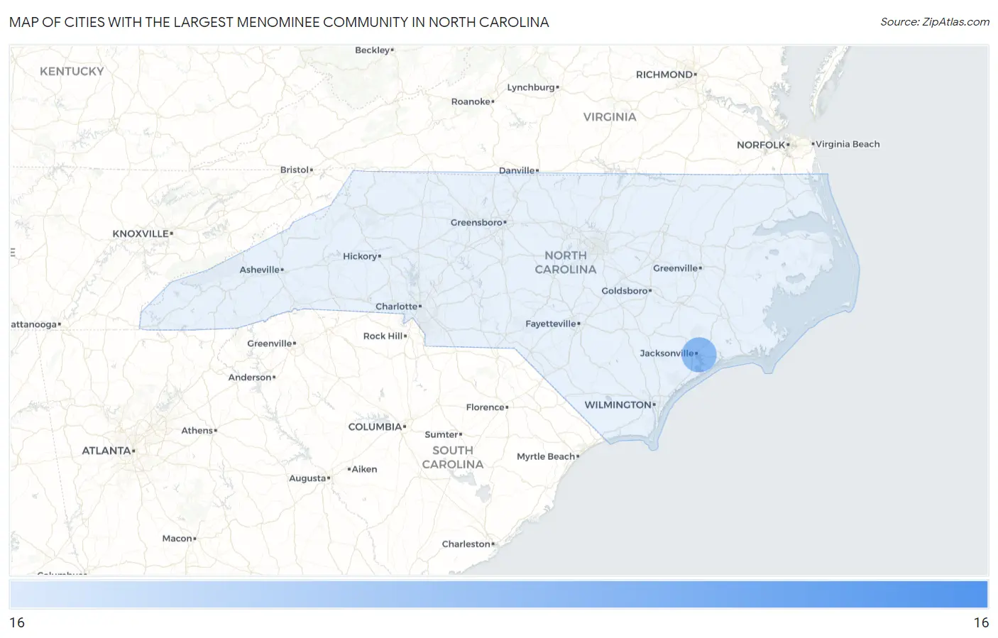 Cities with the Largest Menominee Community in North Carolina Map