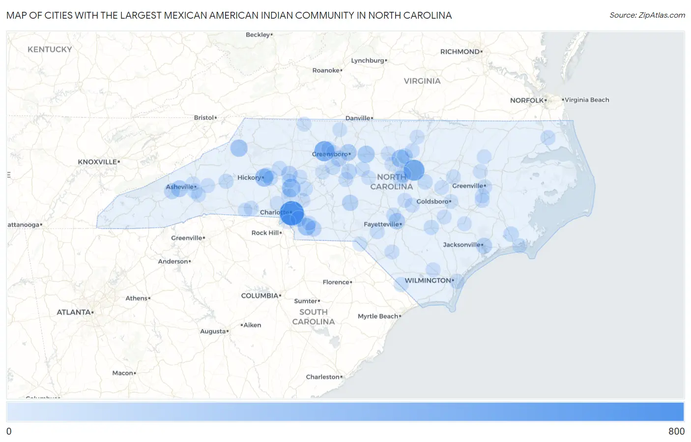 Cities with the Largest Mexican American Indian Community in North Carolina Map