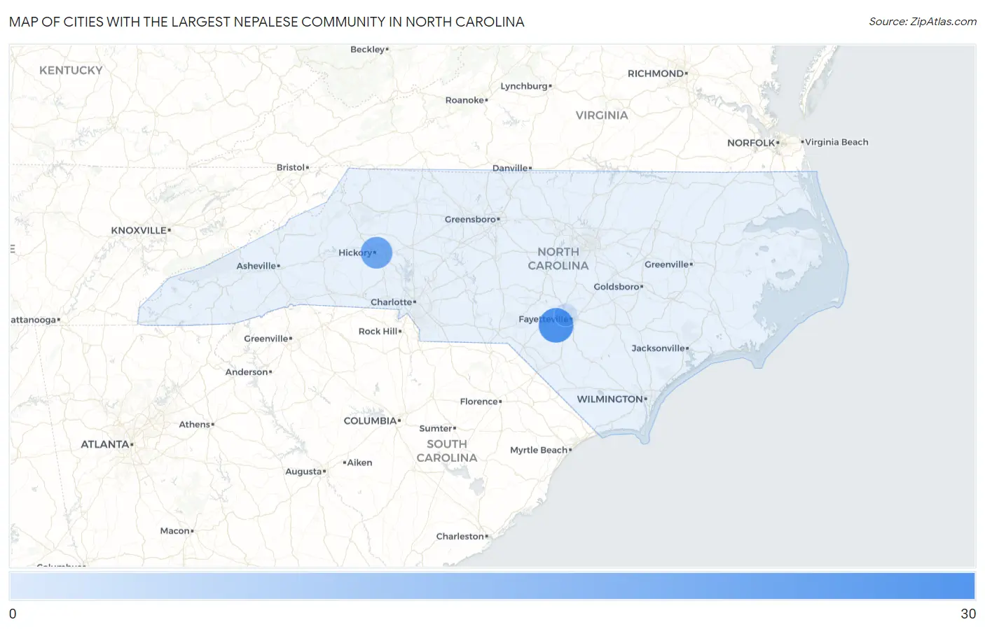 Cities with the Largest Nepalese Community in North Carolina Map