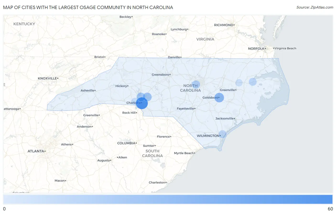 Cities with the Largest Osage Community in North Carolina Map