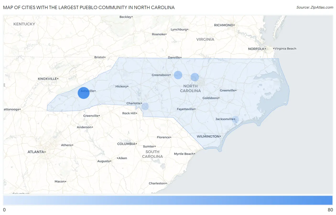 Cities with the Largest Pueblo Community in North Carolina Map
