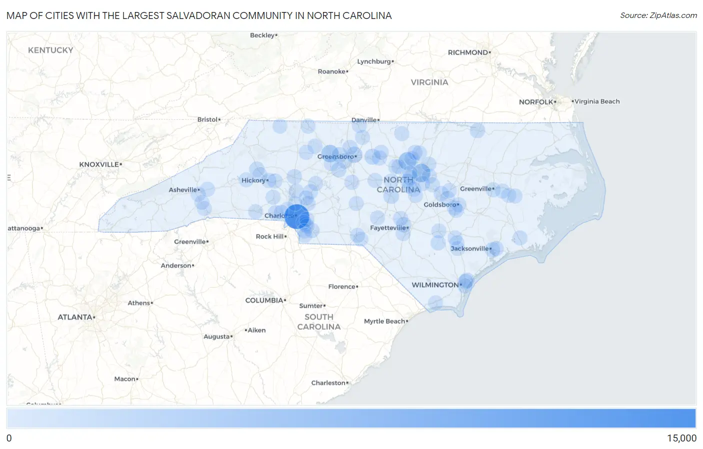 Cities with the Largest Salvadoran Community in North Carolina Map