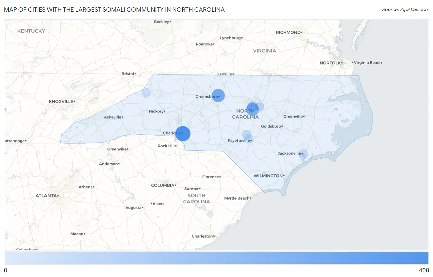 Cities with the Largest Somali Community in North Carolina Map