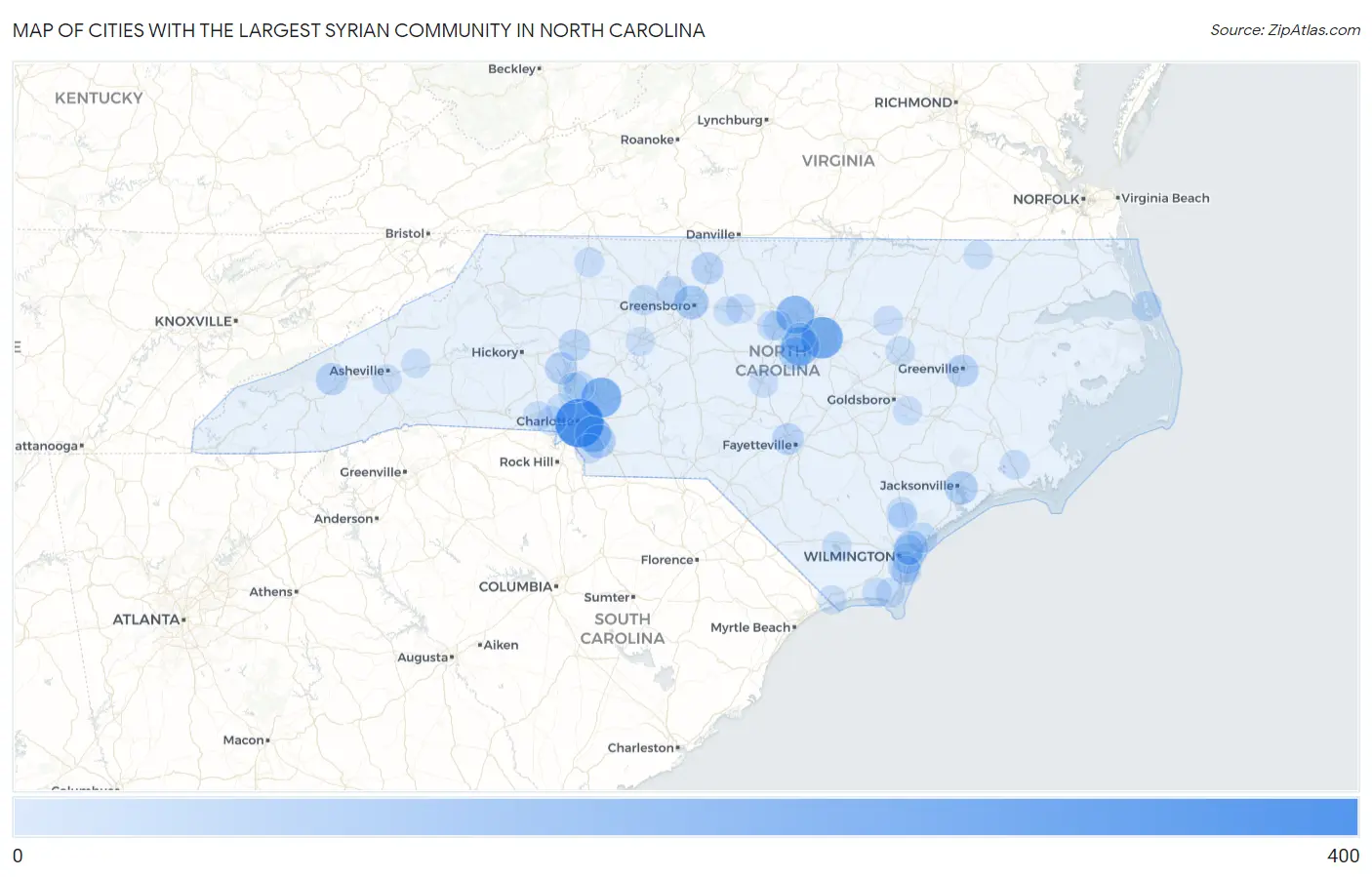Cities with the Largest Syrian Community in North Carolina Map