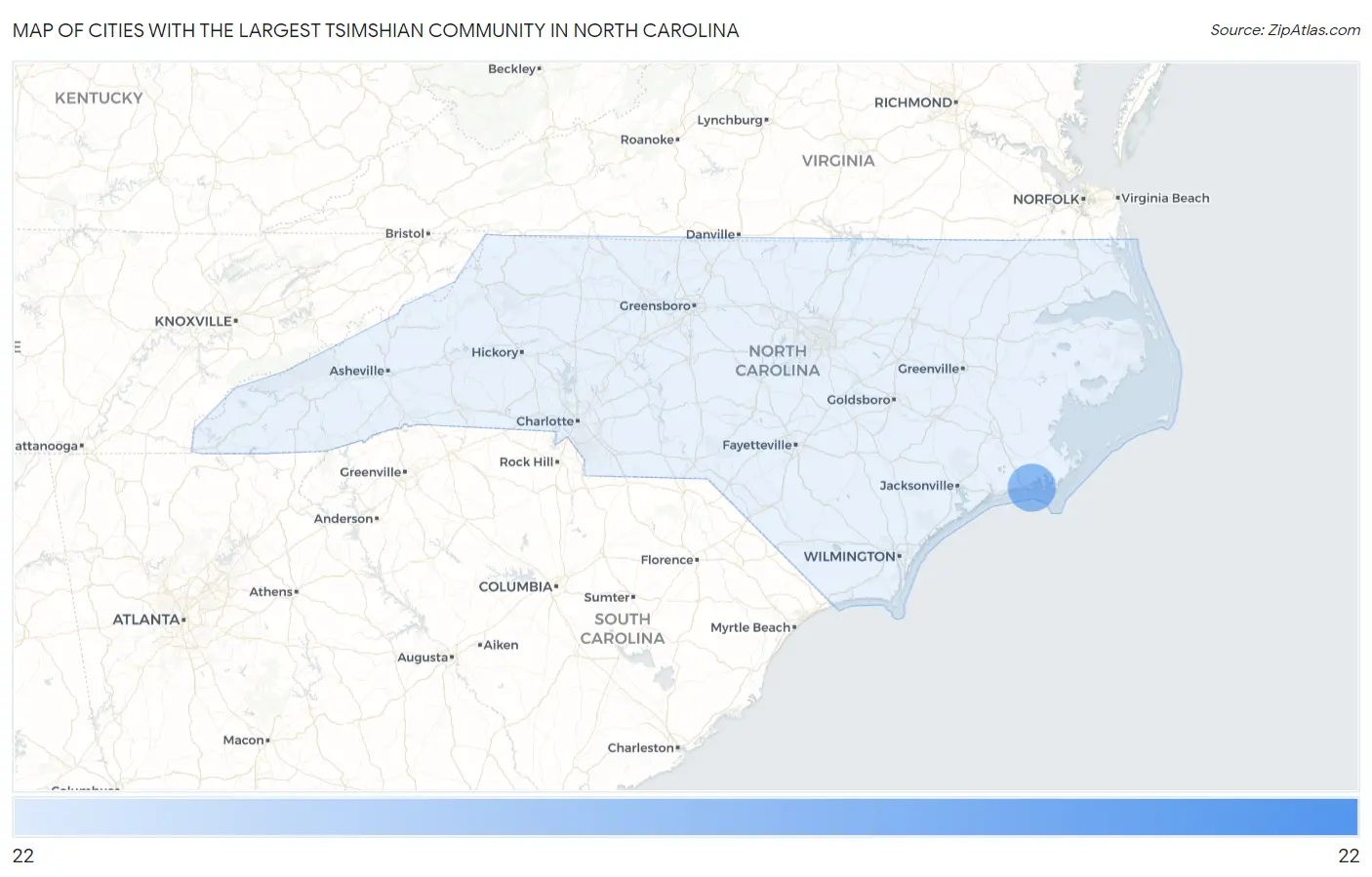 Cities with the Largest Tsimshian Community in North Carolina Map