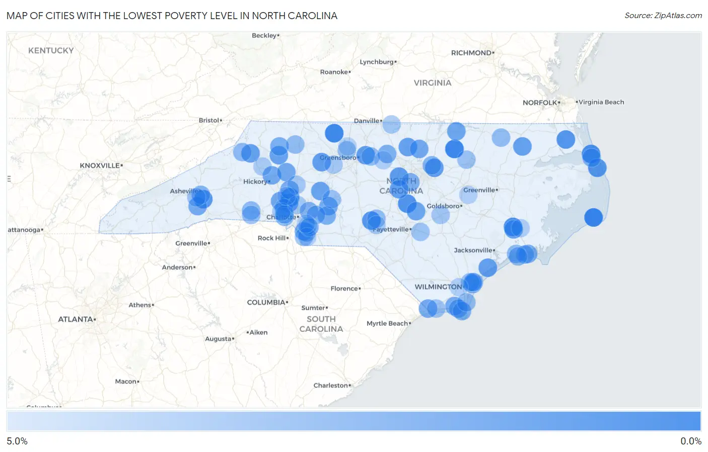 Cities with the Lowest Poverty Level in North Carolina Map