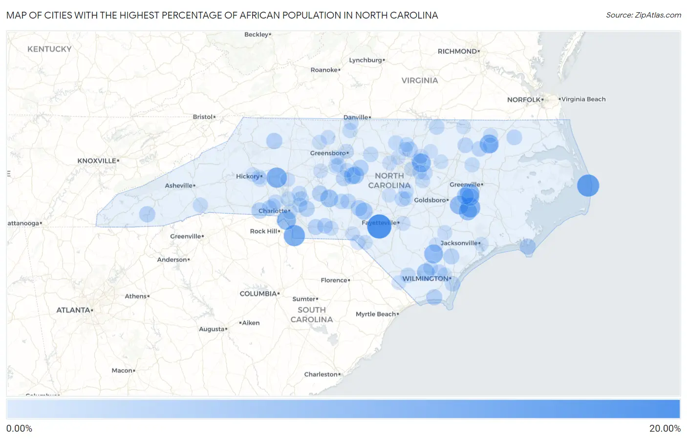 Cities with the Highest Percentage of African Population in North Carolina Map