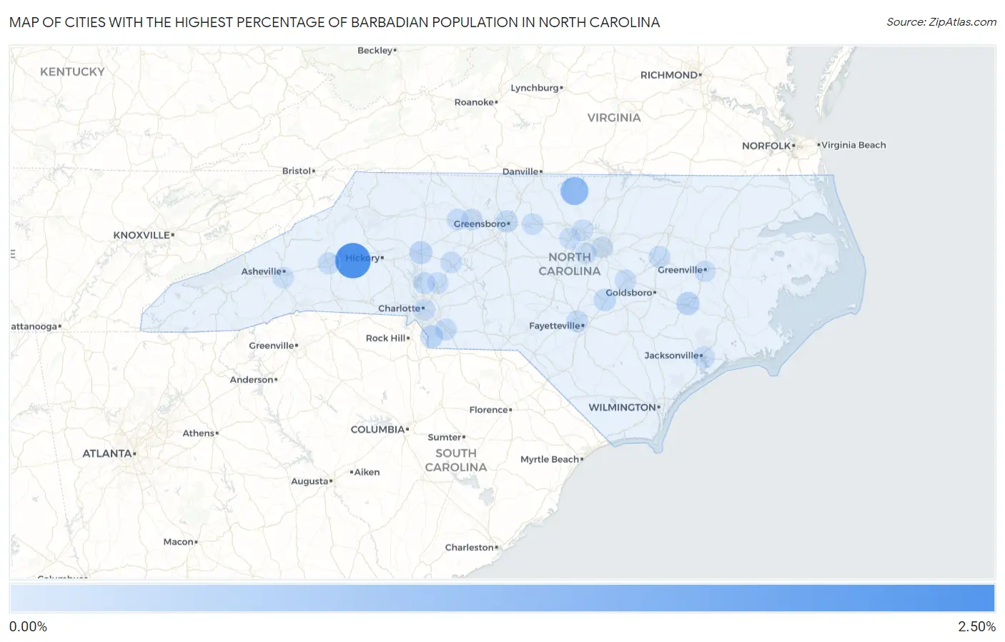 Cities with the Highest Percentage of Barbadian Population in North Carolina Map