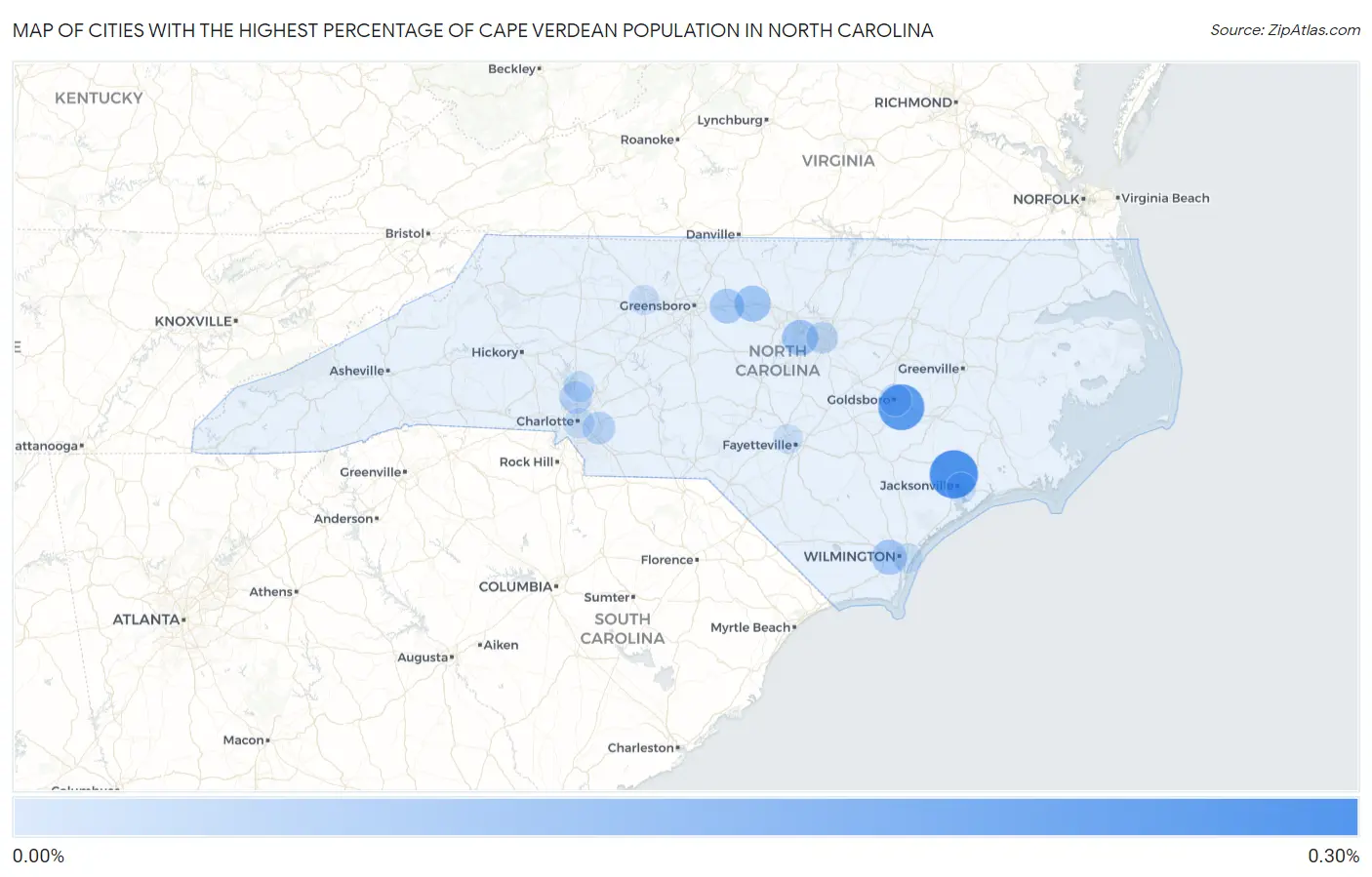 Cities with the Highest Percentage of Cape Verdean Population in North Carolina Map