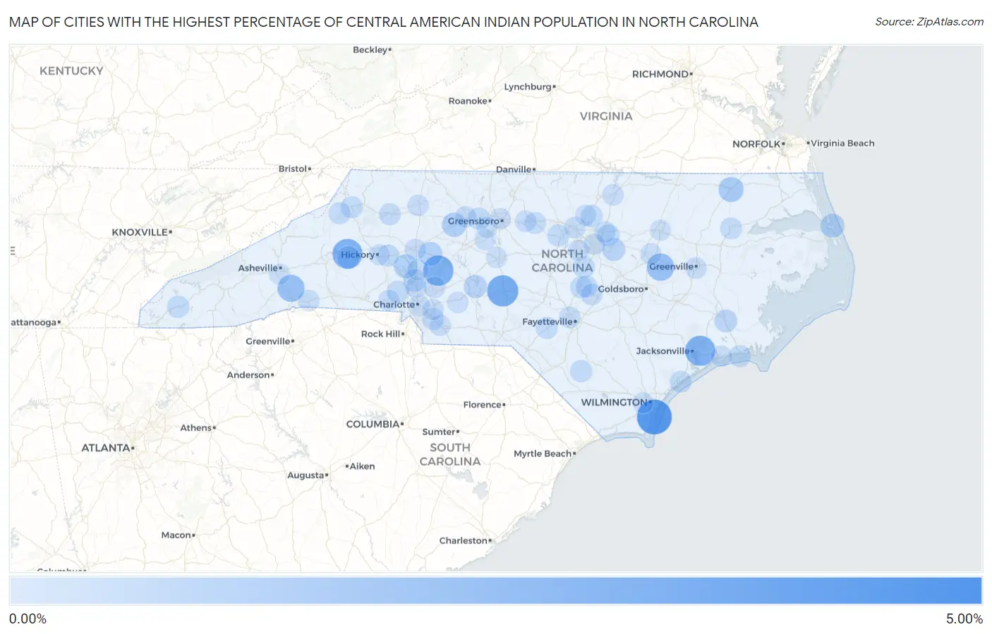 Cities with the Highest Percentage of Central American Indian Population in North Carolina Map