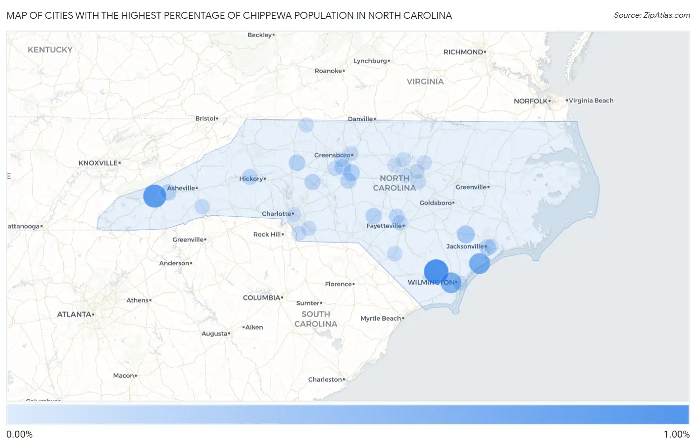 Cities with the Highest Percentage of Chippewa Population in North Carolina Map