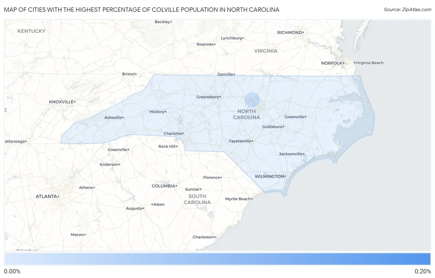 Cities with the Highest Percentage of Colville Population in North Carolina Map
