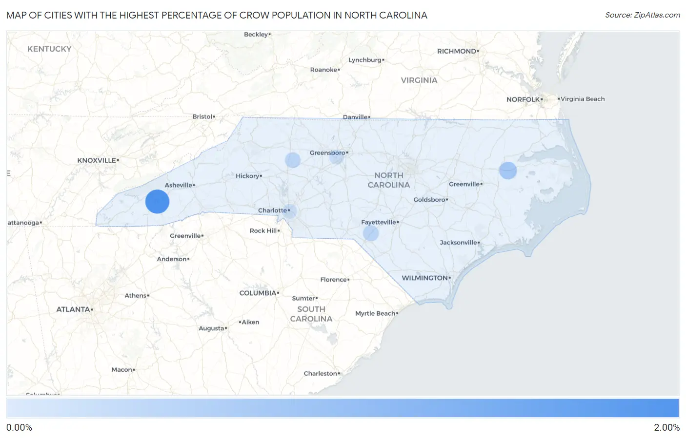 Cities with the Highest Percentage of Crow Population in North Carolina Map
