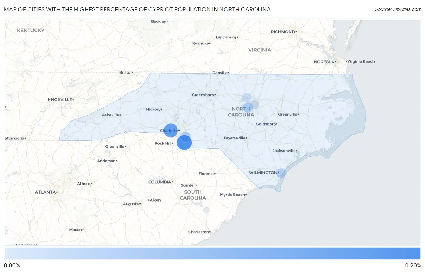 Cities with the Highest Percentage of Cypriot Population in North Carolina Map