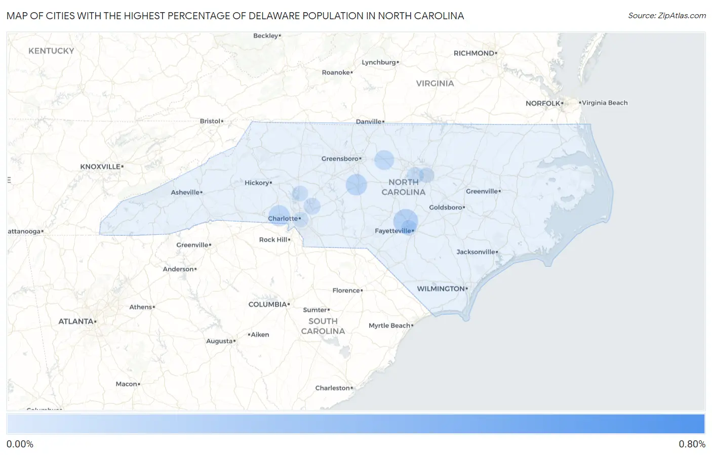 Cities with the Highest Percentage of Delaware Population in North Carolina Map