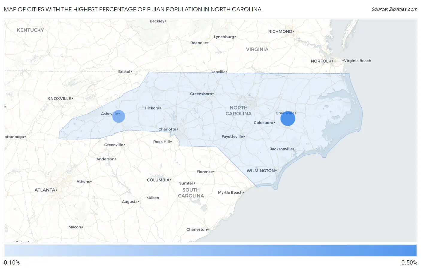 Cities with the Highest Percentage of Fijian Population in North Carolina Map