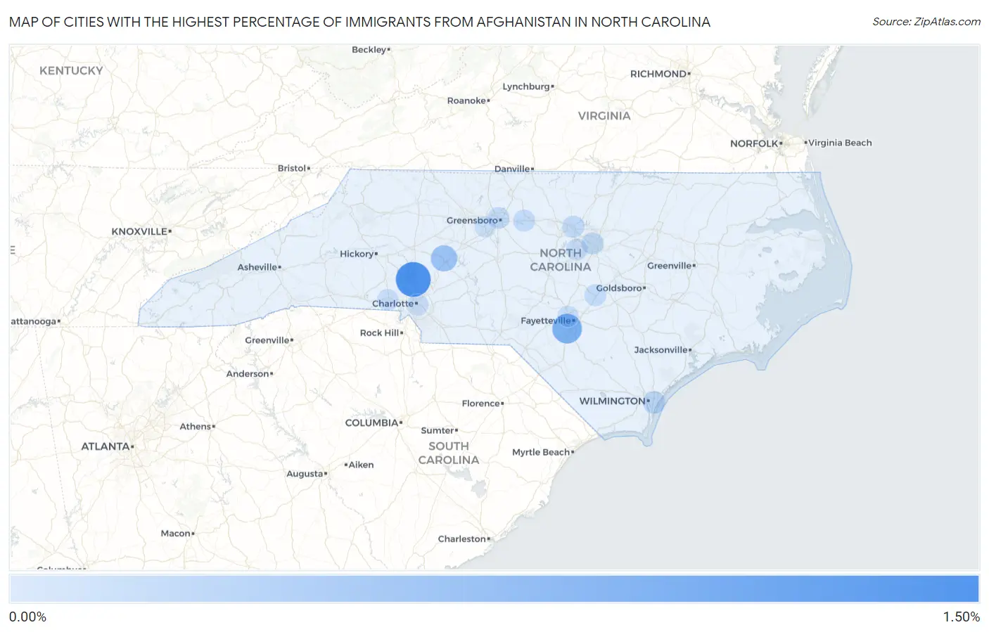 Cities with the Highest Percentage of Immigrants from Afghanistan in North Carolina Map