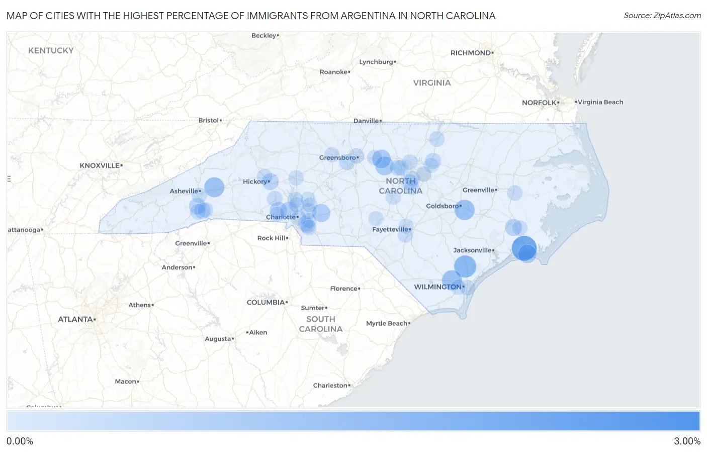 Cities with the Highest Percentage of Immigrants from Argentina in North Carolina Map